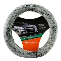 Masque Black and Gray 2 Tone Furry 14in to 15in Steering Wheel Cover